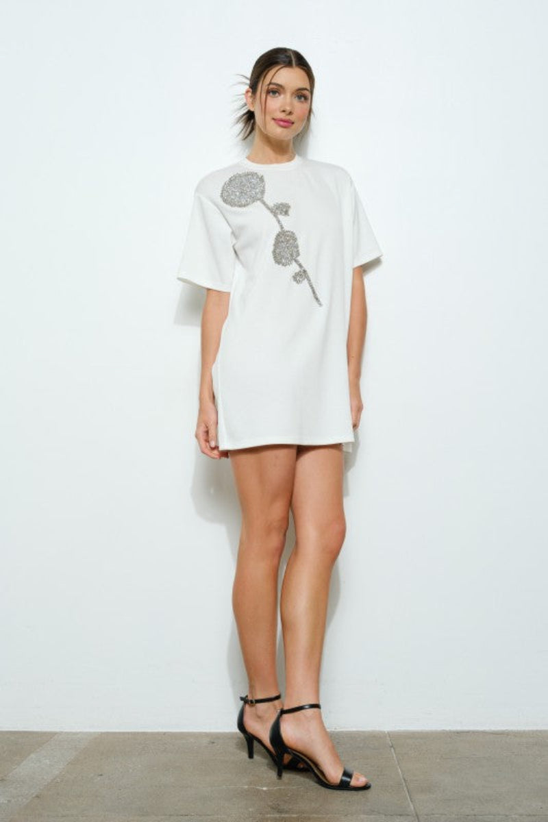 embellished t shirt dress Sparkle T-shirt Dress With Pockets: Rhinestone Embellished Organic Cotton  High Low Dress, USA Made