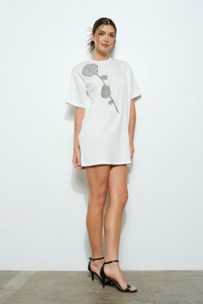 Yanira Embellished Flower T-Shirt Dress - Uniquely Claudia Boutique