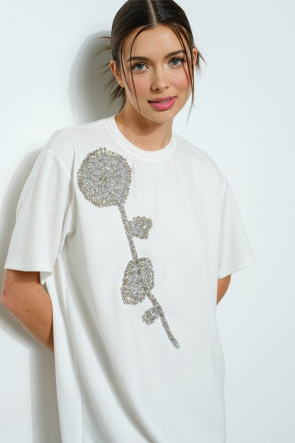Yanira Embellished Flower T-Shirt Dress - Uniquely Claudia Boutique