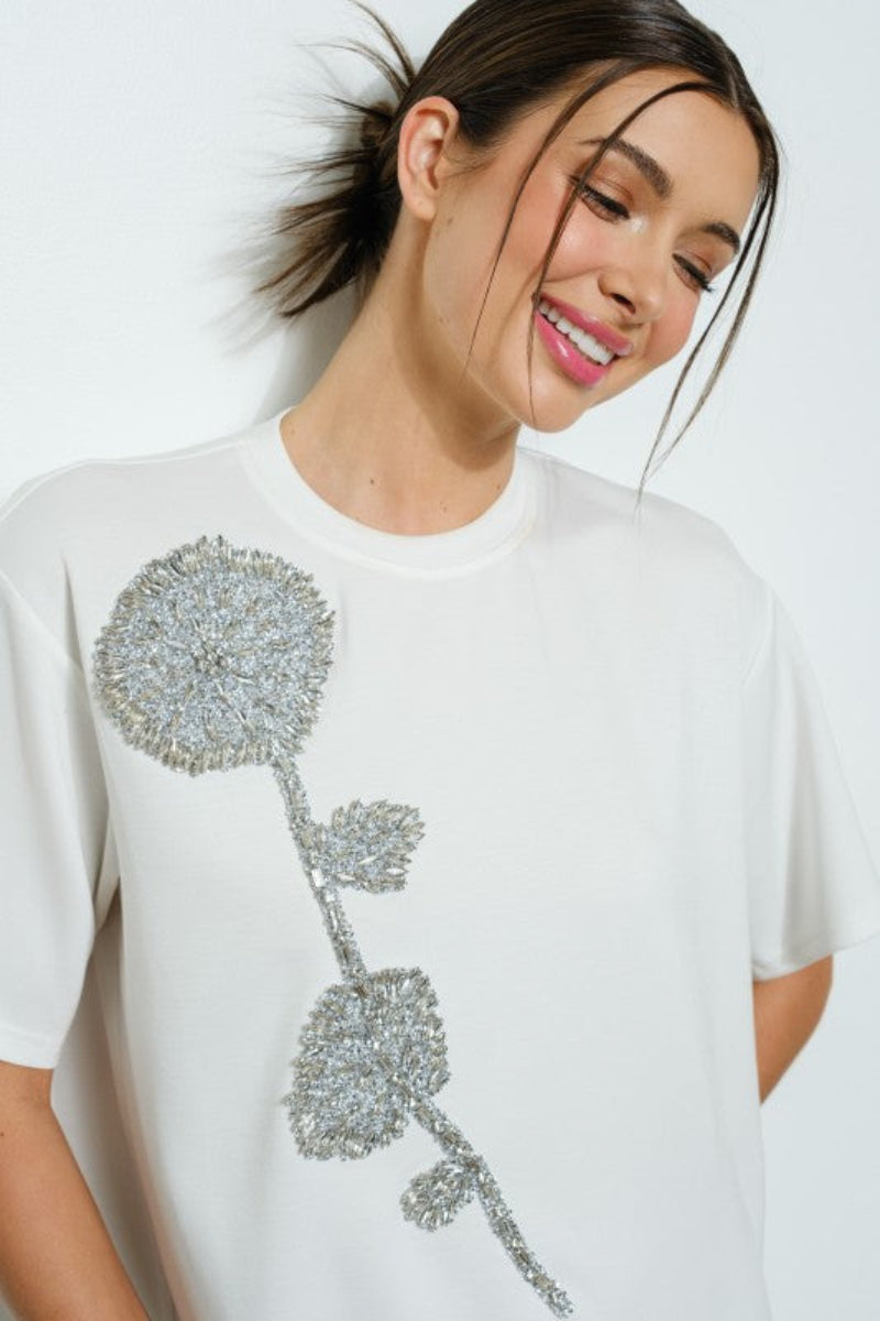 Yanira Embellished Flower T-Shirt Dress - Uniquely Claudia Boutique