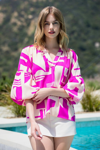 Zola Abstract Print Puff Sleeve Top