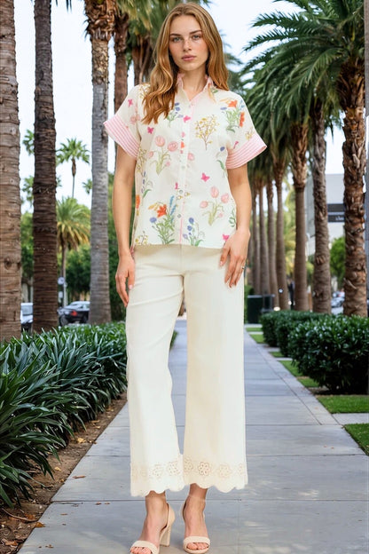 Zulie Floral & Stripes Button-Down Blouse - Uniquely Claudia Boutique