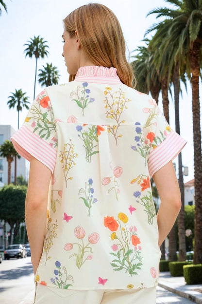 Zulie Floral & Stripes Button-Down Blouse - Uniquely Claudia Boutique