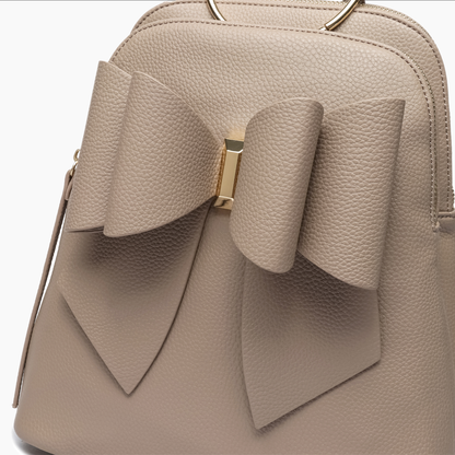 Jasmine Bowtie Backpack Handbag: Taupe