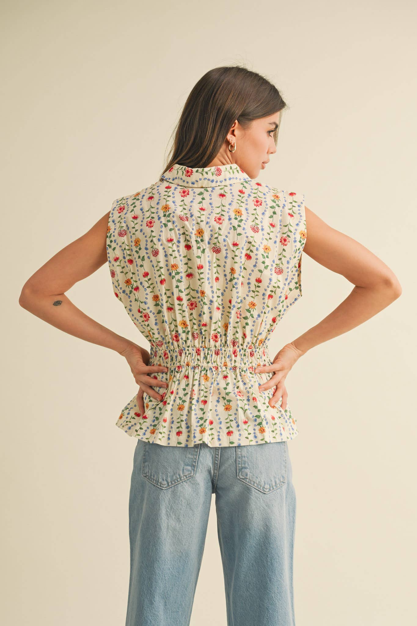 Christina Button-Down Peplum Waist Sleeveless Top - Uniquely Claudia Boutique