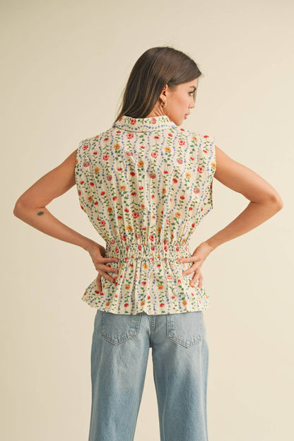 Christina Button-Down Peplum Waist Sleeveless Top - Uniquely Claudia Boutique