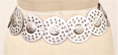 Medallion Metallic Silver Leather Belt - Uniquely Claudia Boutique