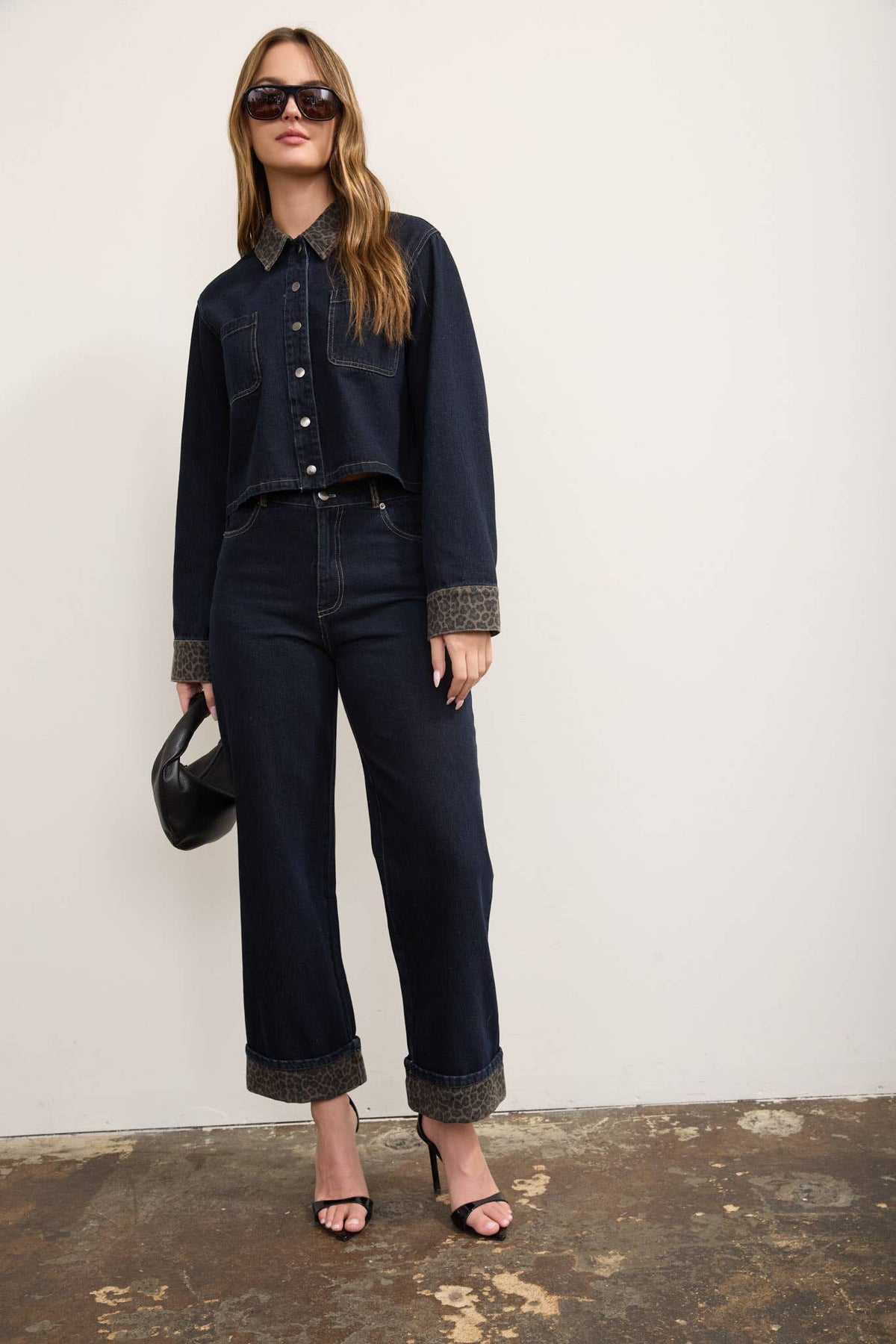 Katiuska Leopard Contrast Dark Denim Jacket