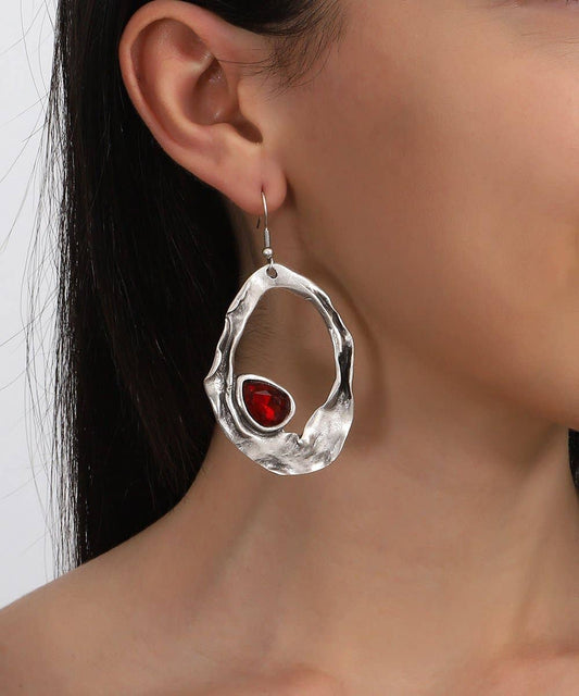 Silver-Plated Red Crystal Freeform Earrings