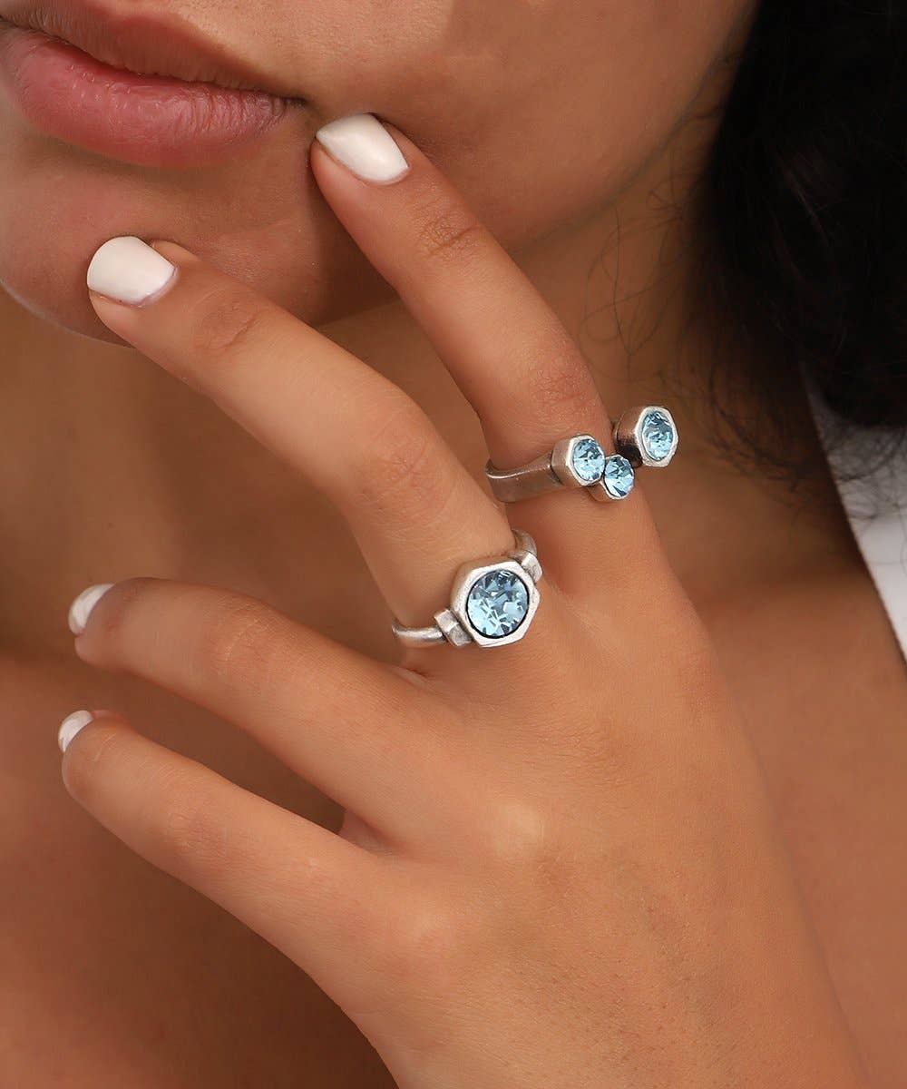 Silver-Plated Turquoise Crystal Adjustable Ring