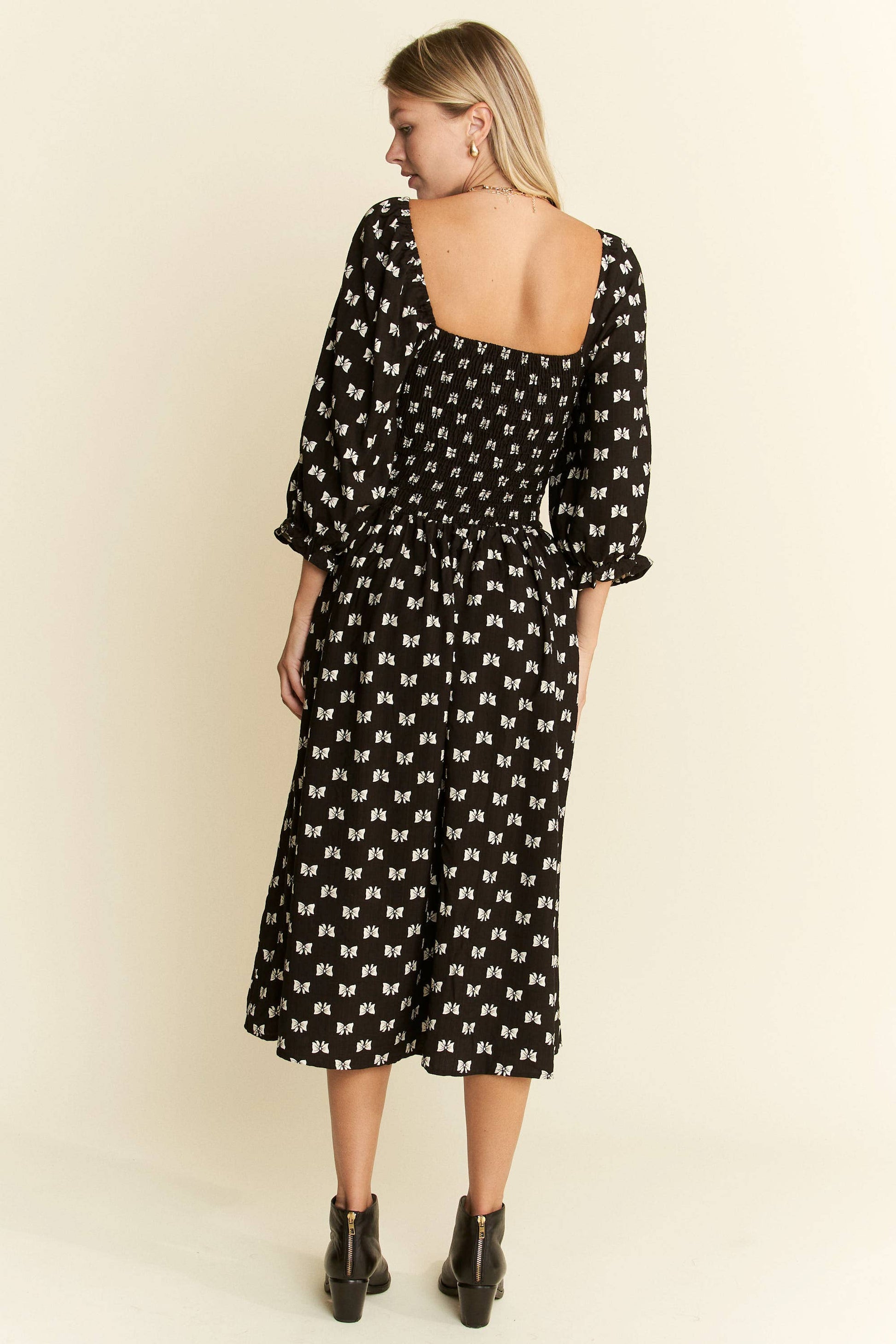 Paloma Ribbon Print Puff Sleeve Midi Dress - Uniquely Claudia Boutique