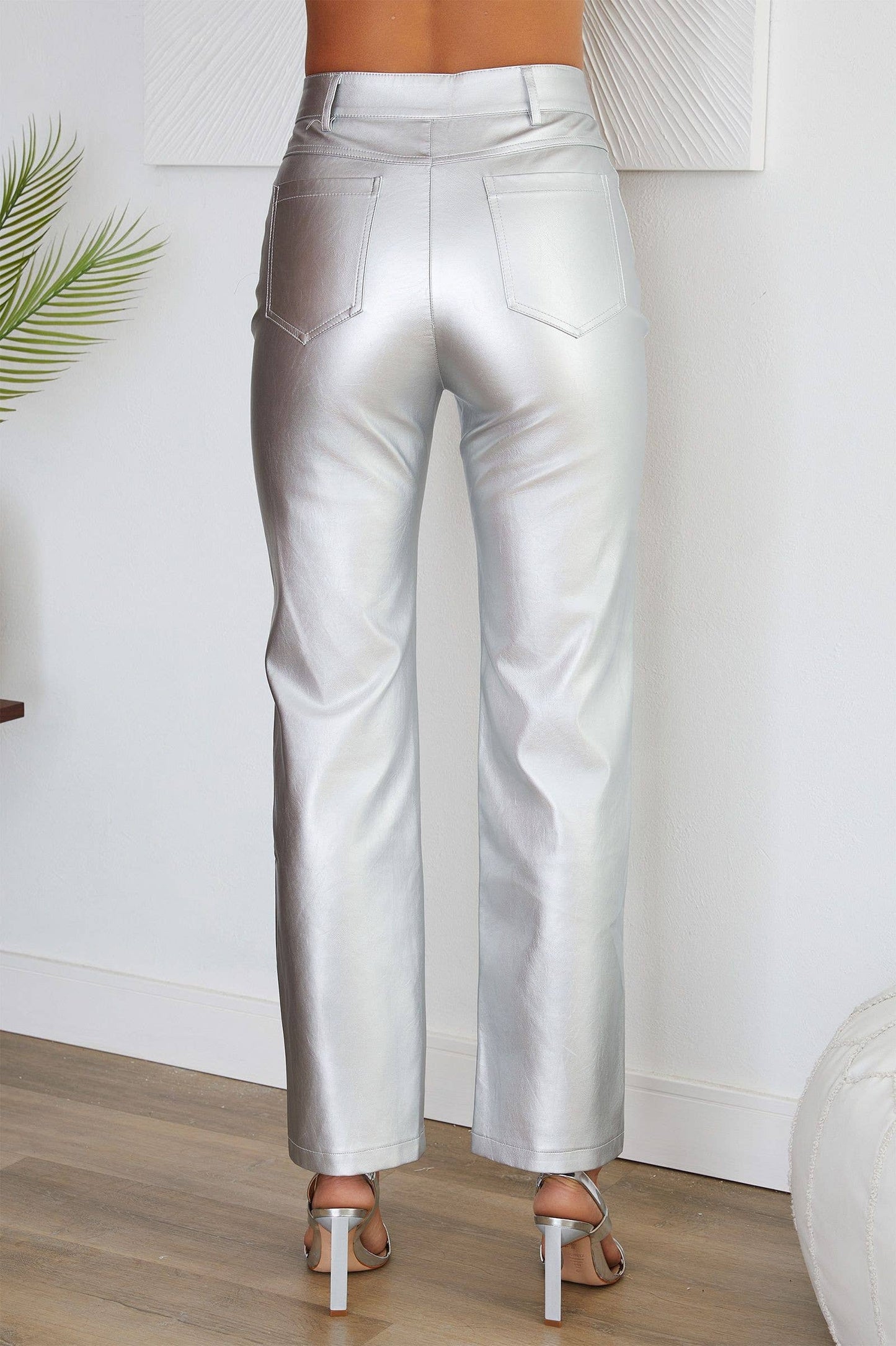Luna Silver Vegan Leather Pants | Uniquely Claudia Boutique 