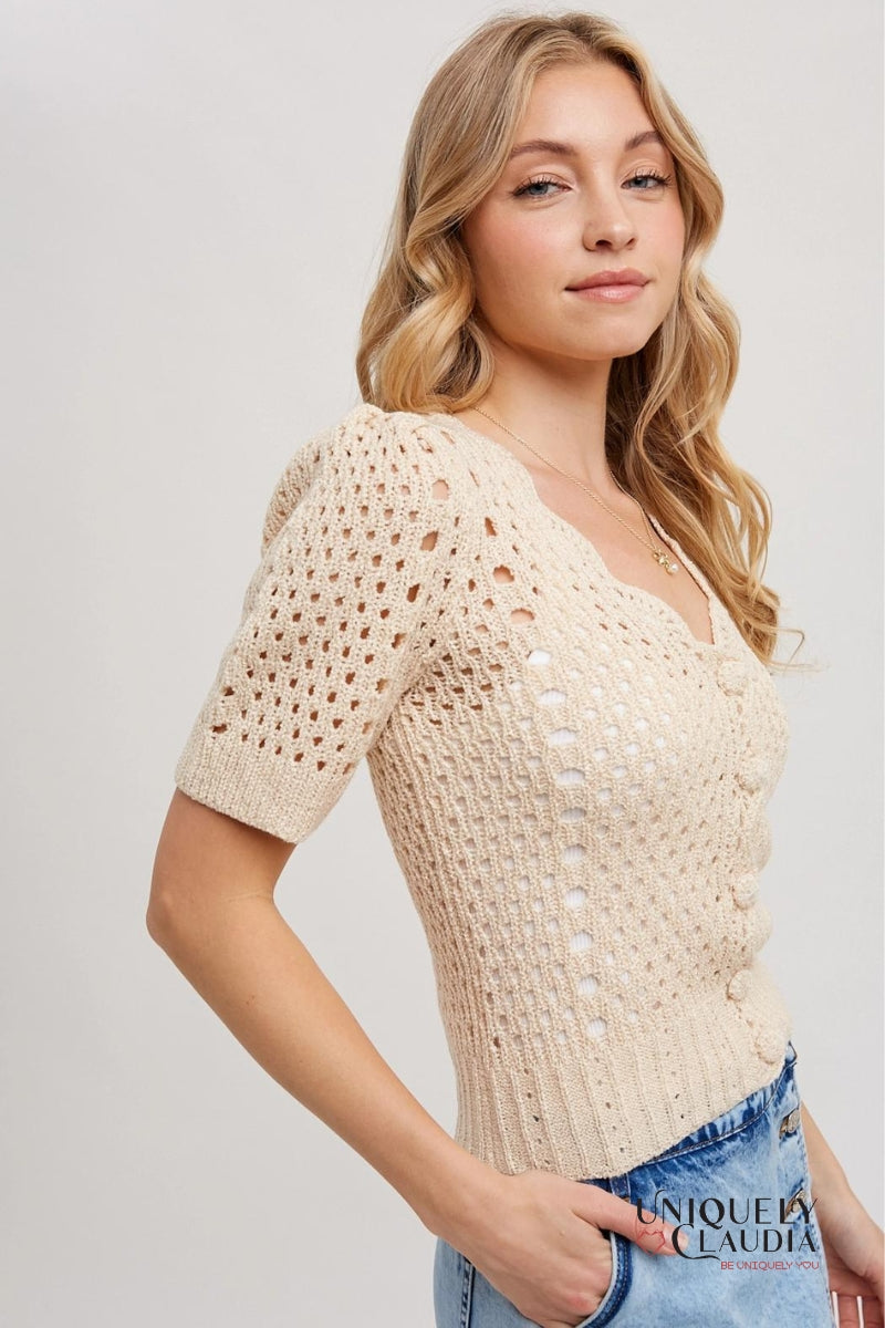Hazel Crochet Button Down V-Neck Top | Uniquely Claudia Boutique