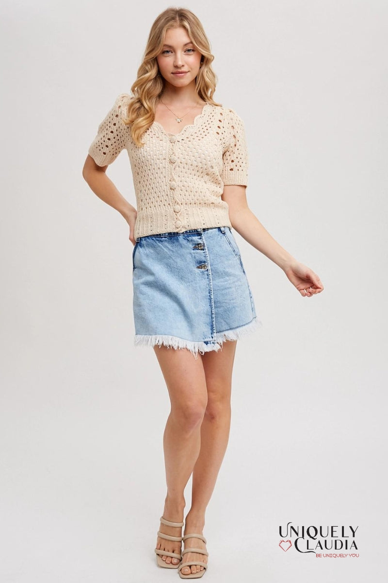 Hazel Crochet Button Down V-Neck Top | Uniquely Claudia Boutique
