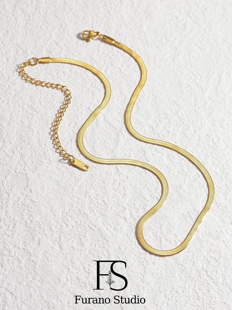 18K Gold Plated Herringbone Snake Chain Necklace - Uniquely Claudia Boutique