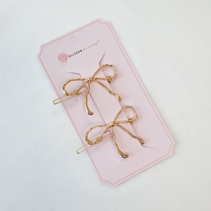 Wobbly Gold Metal Bow Hair Clip Set Of 2 - Uniquely Claudia Boutique