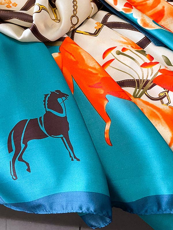 Buckle & Straps Floral Printed Vegan Silk Scarf - Uniquely Claudia Boutique