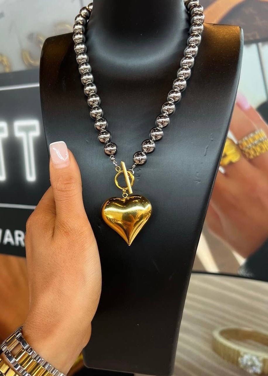 Glam Heart Water-Resistant Two-Tone Necklace | Uniquely Claudia Boutique