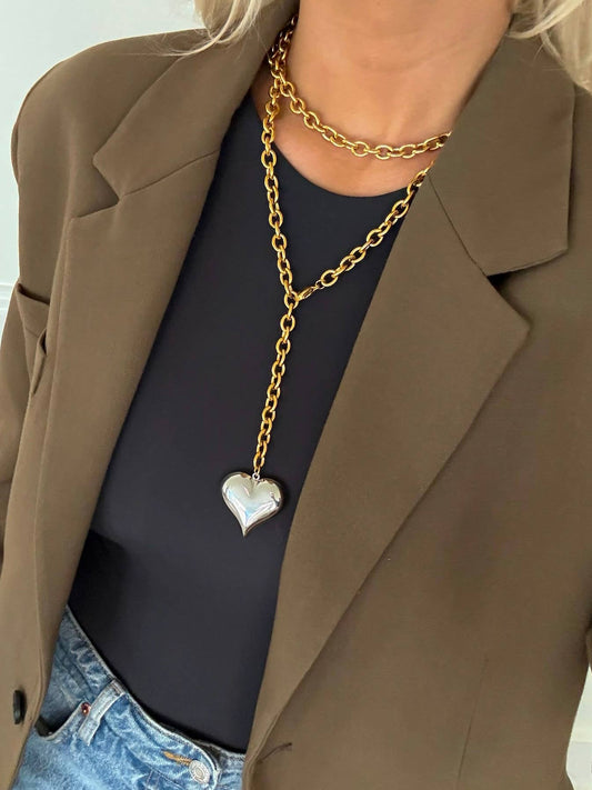 Heart Chain Water-Resistant Two-Tone Necklace - Uniquely Claudia Boutique