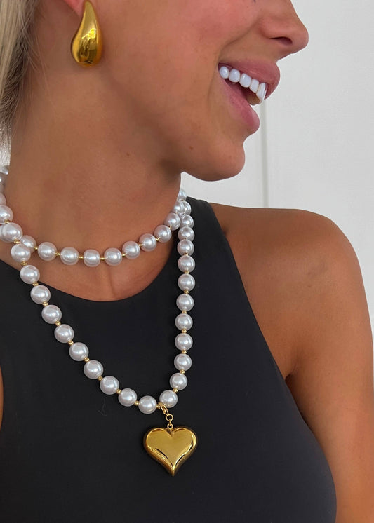 Wrap Around Pearl w/Heart Pendant Water-Resistant Necklace - Uniquely Claudia Boutique