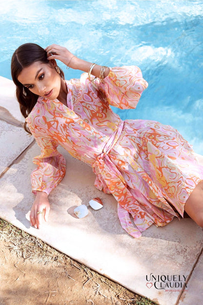 Sonia Watercolor Print Silk Skater Dress | Uniquely Claudia Boutique