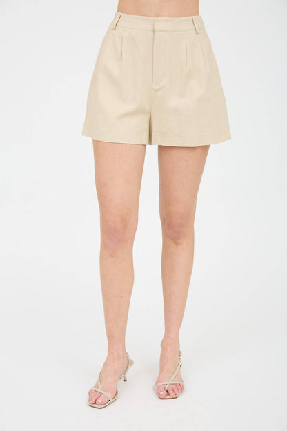 Kalene High-Waist Front Pleat Khaki Shorts