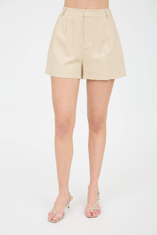 Kalene High-Waist Front Pleat Khaki Shorts