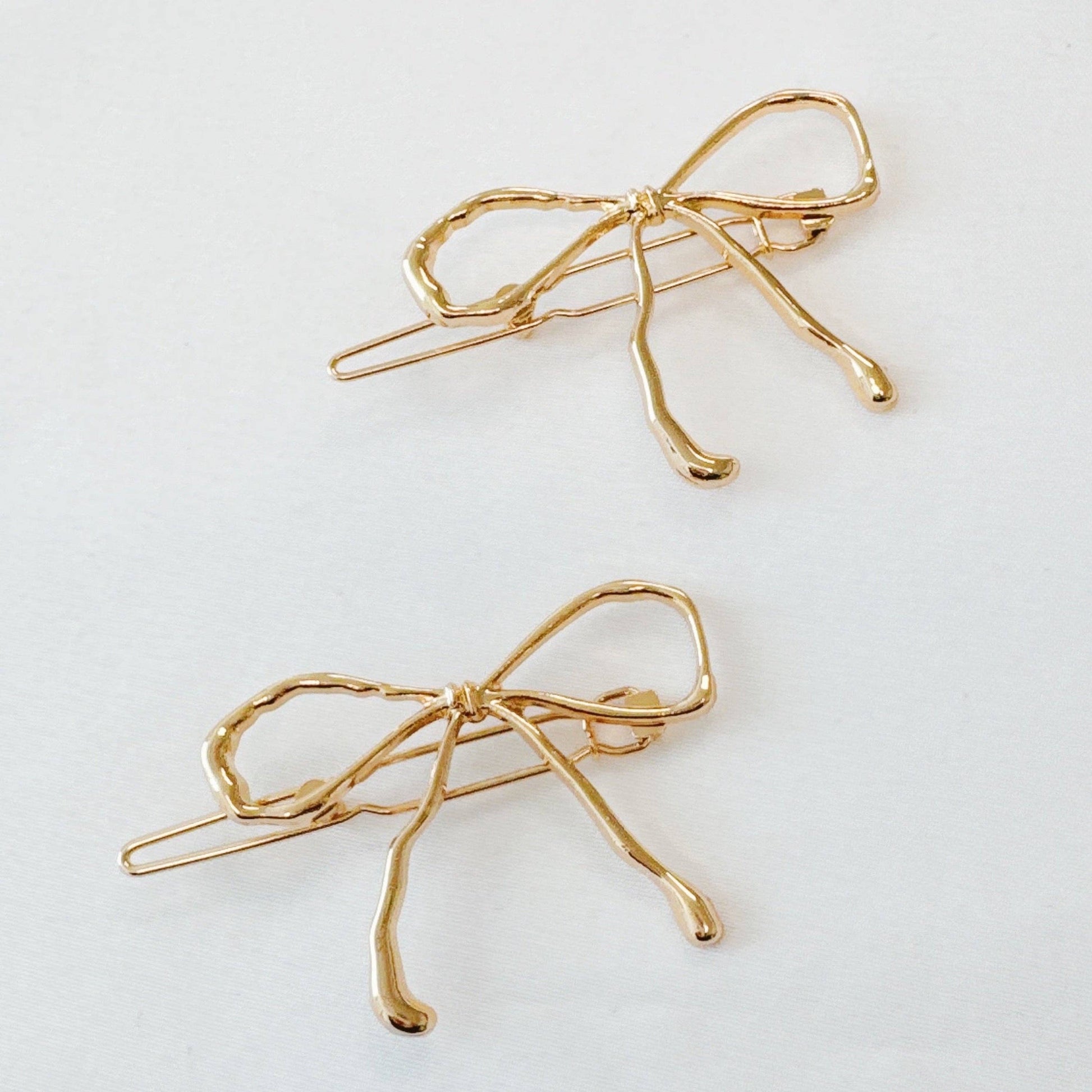 Wobbly Gold Metal Bow Hair Clip Set Of 2 - Uniquely Claudia Boutique