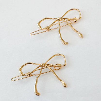 Wobbly Gold Metal Bow Hair Clip Set Of 2 - Uniquely Claudia Boutique