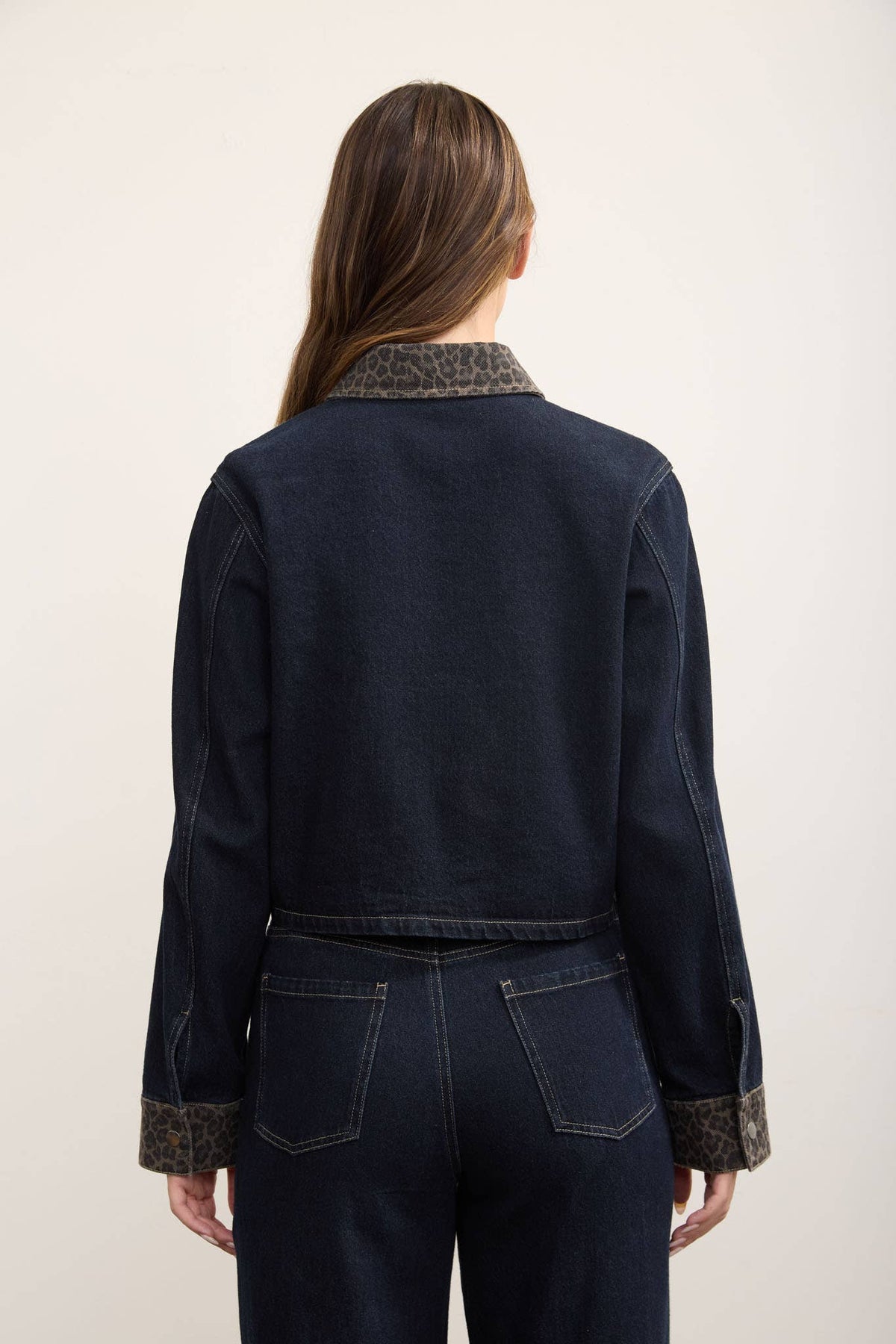 Katiuska Leopard Contrast Dark Denim Jacket