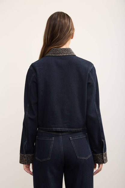 Katiuska Leopard Contrast Dark Denim Jacket