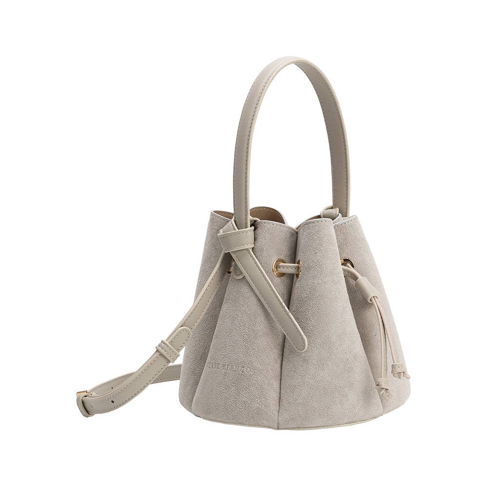 MELIE BIANCO: Laguna Light Gray Suede Bucket Bag