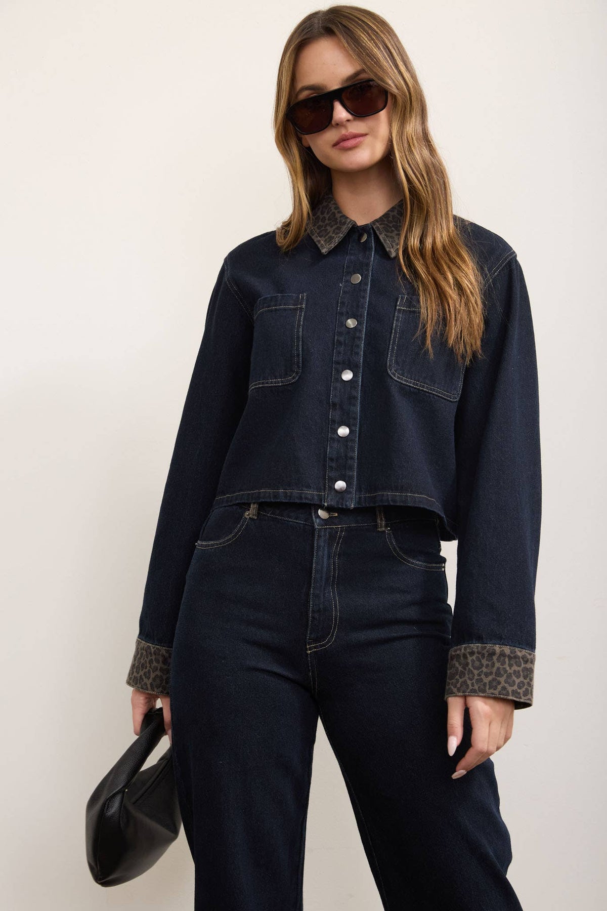 Katiuska Leopard Contrast Dark Denim Jacket