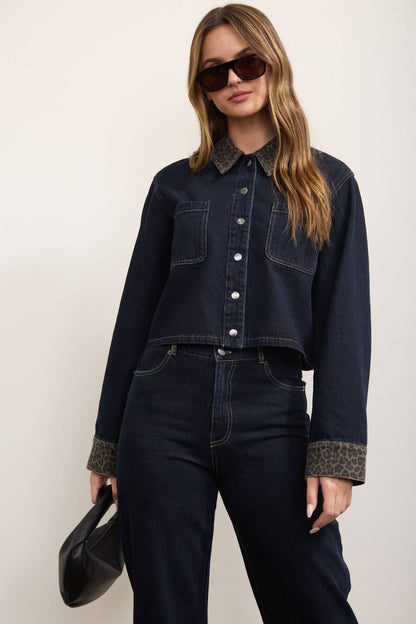 Katiuska Leopard Contrast Dark Denim Jacket