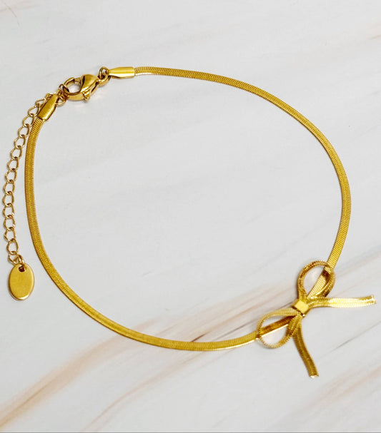 Herringbone Chain Bow Anklet - Uniquely Claudia Boutique