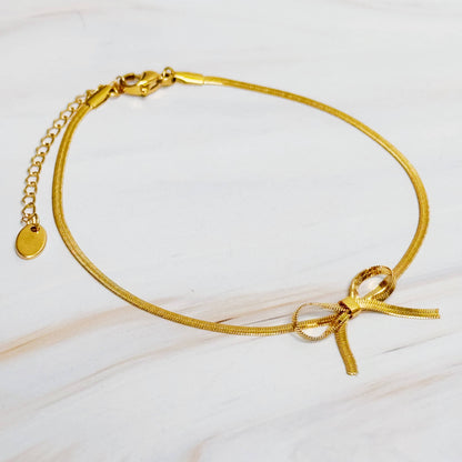 Herringbone Chain Bow Anklet - Uniquely Claudia Boutique
