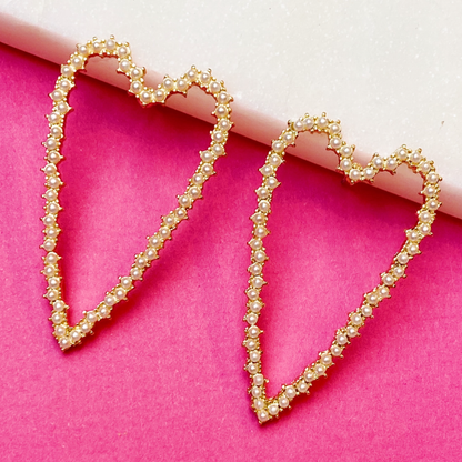 Pearl Encrusted Heart Earrings - Uniquely Claudia Boutique