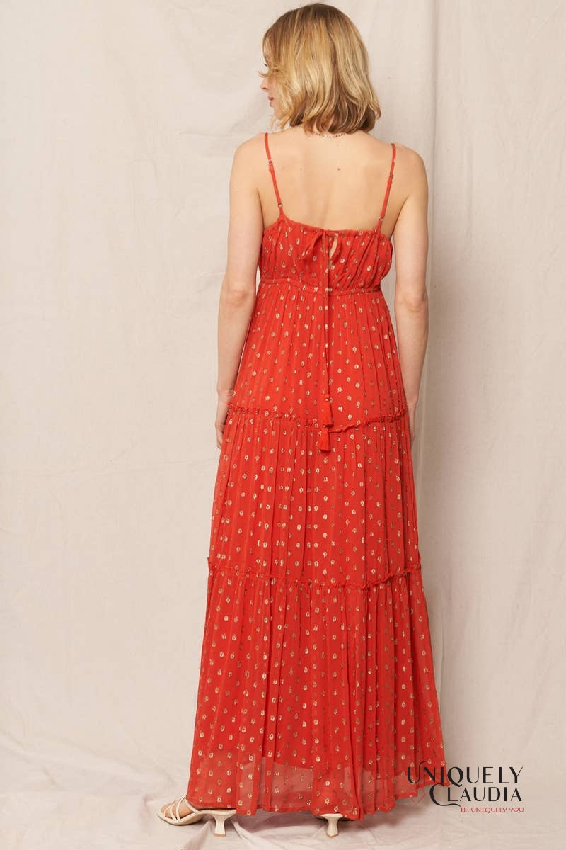 Lisa Metallic Polka Dot Sleeveless Maxi Dress | Uniquely Claudia