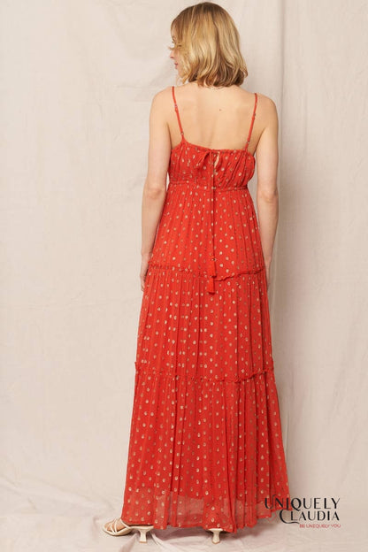 Lisa Metallic Polka Dot Sleeveless Maxi Dress | Uniquely Claudia