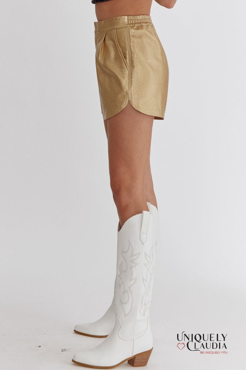 Pnina Metallic Vegan Leather Shorts | Uniquely Claudia Boutique