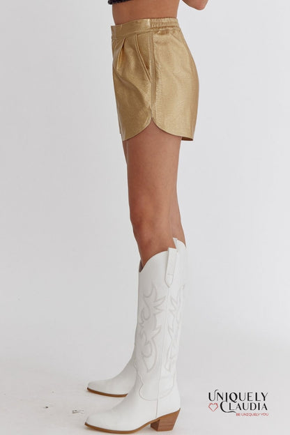 Pnina Metallic Vegan Leather Shorts | Uniquely Claudia Boutique