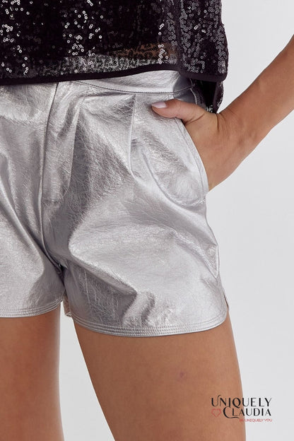Pnina Metallic Vegan Leather Shorts | Uniquely Claudia Boutique