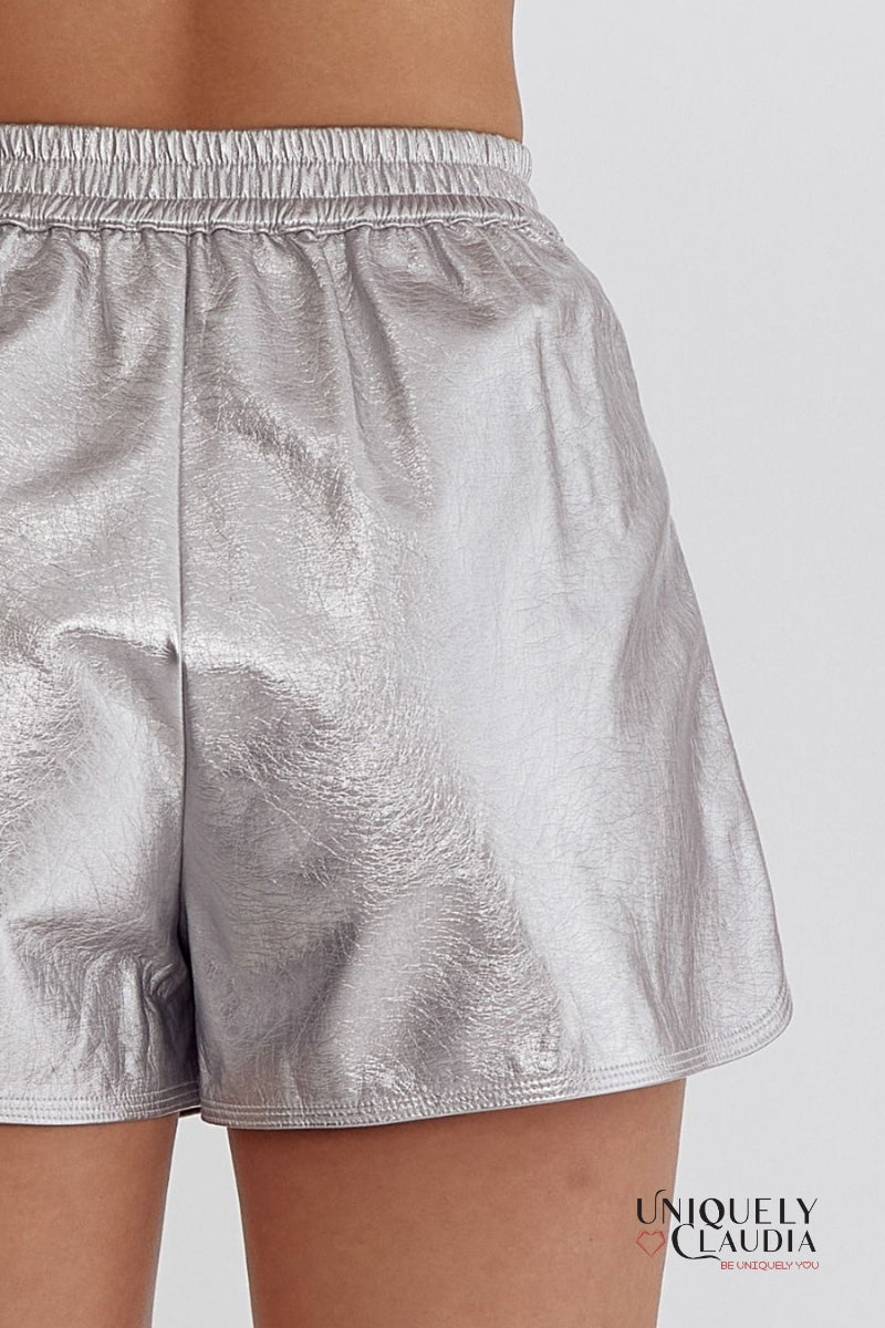 Pnina Metallic Vegan Leather Shorts | Uniquely Claudia Boutique