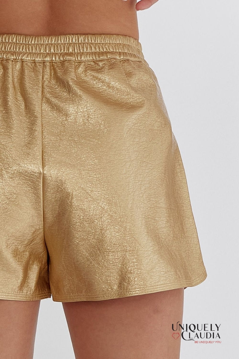 Pnina Metallic Vegan Leather Shorts | Uniquely Claudia Boutique