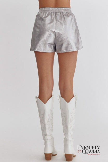 Pnina Metallic Vegan Leather Shorts | Uniquely Claudia Boutique