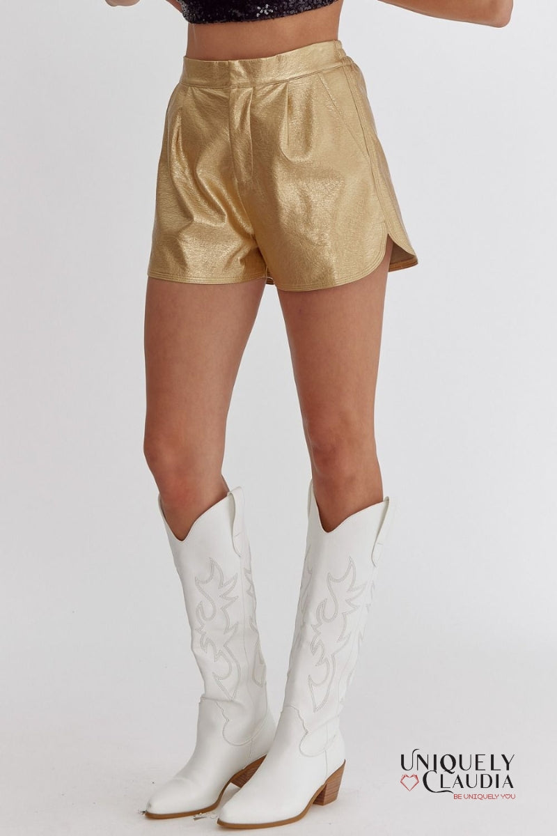 Pnina Metallic Vegan Leather Shorts | Uniquely Claudia Boutique