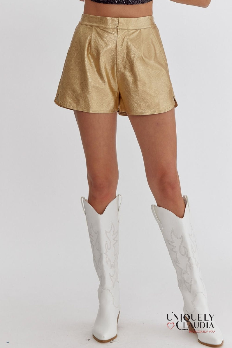 Pnina Metallic Vegan Leather Shorts | Uniquely Claudia Boutique