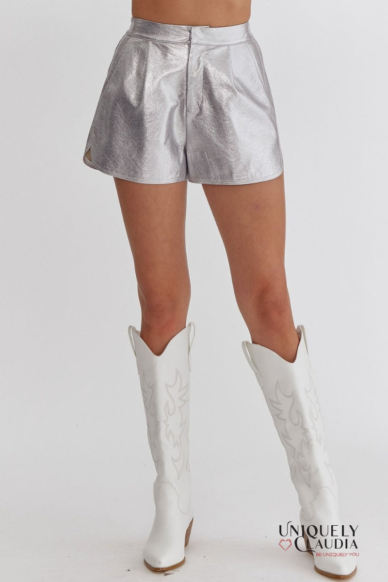 Pnina Metallic Vegan Leather Shorts | Uniquely Claudia Boutique