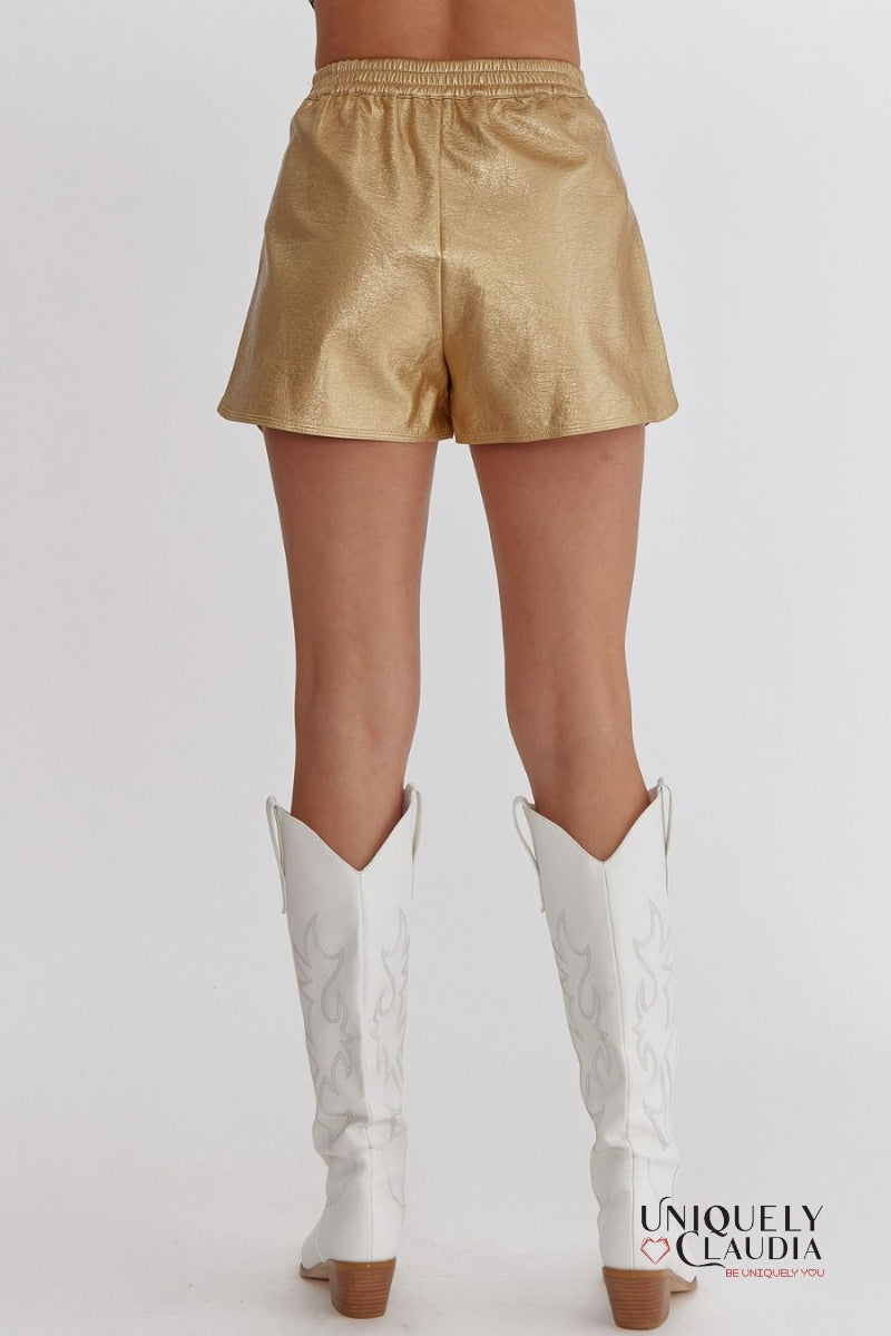 Pnina Metallic Vegan Leather Shorts | Uniquely Claudia Boutique