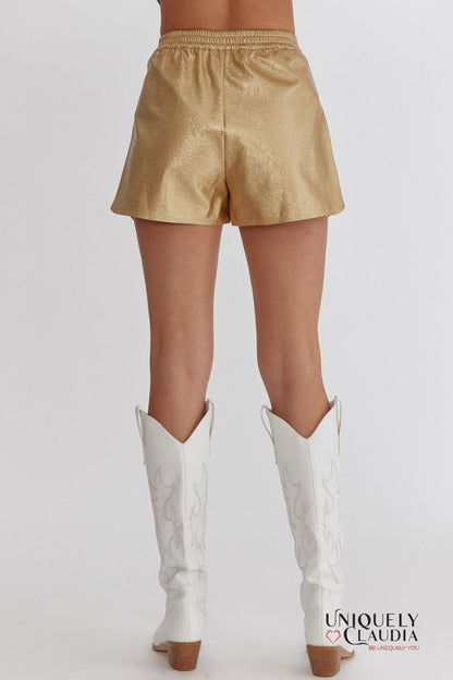 Pnina Metallic Vegan Leather Shorts | Uniquely Claudia Boutique